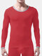 Men Stretch Plain Thermal Underwear Thin Nylon Breathable Slim Round Neck Shirts Long Johns - Red