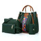Women Faux Leather Four-piece Set Handbag Shoulder Bag Clutch Bag - Green