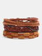 4 Pcs/Set Vintage Multi-layers Woven DIY Set Faux Leather Bracelets - Brown