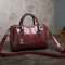 Women Vintage Handbag Oil Wax Leather Three-layer Crosssbody Bag - Wine Red