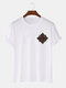 Mens Ethnic Geometric Chest Print Short Sleeve Cotton T-Shirts - White