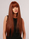 30 Inch Wine Red Long Straight Hair Air Bangs Soft Fluffy Synthetic Full Head Cover Wig - 30inch