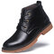 Men Pure Color Leather Non Slip Soft Sole Casual Work Boots - Black