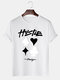 Mens Poker Letter Printed Crew Neck Cotton Casual Short Sleeve T-Shirts - White