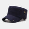 Men's Fashion Embroidered Cotton Flat Hat Outdoor All-Match Solid Color Military Cap - Navy