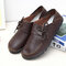 Big Size Leather Lace Up Loafers Flat Casual Shoes For Women - Brown