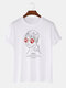Mens Figure Line Pattern 100% Cotton Crew Neck Short Sleeve T-Shirt - White