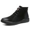 Men Vintage Work Style Warm Lined Wearable Leather Ankle Boots - Black