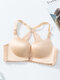 Women Solid Lace Beauty Back Wireless Gather Front Closure Bra - Nude