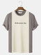 Mens Knitted Stitching Letter Embroidery Crew Neck Short Sleeve Crew Neck T-Shirt - Khaki