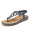 LOSTISY Rhinestone Flip Flops Beach Clip Toe Elastic Band Casual Flat Sandals - Blue