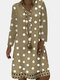 Polka Dot Printed V-neck Long Sleeve Midi Dress - Khaki