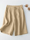 Pantalones cortos sueltos casuales con botones de bolsillo lisos - Beige