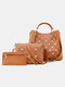 Women Purses Satchel Handbags Shoulder Hobo Tote Bag Pearls 3 PCS Rivet Bucket Bag - Brown