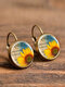 Vintage Glass Dangle Women Earrings Plant Flower Pattern Earrings Jewelry - #03