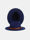 Unisex Woolen Felt Solid Color Buckle Strap Decoration Thicken Flat Brim Top Hat Fedora Hat - Navy