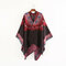 Women Vintage Ethnic Style Woolen Blending Scarf Shawl Casual Soft Warm Breathable Scarf - Black + Red