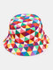 Chapeau de seau de pare-soleil extérieur de mode de motif de treillis de coton double face unisexe - Multicolore