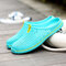 Big Size Hollow Out Breathable Open Heel Slip On Flat Casual Beach Sandals - Green