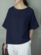 Женская однотонная повседневная футболка с короткими рукавами и круглым вырезом Шея - синий