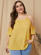 Solid Color Off Shoulder Ruffle Sleeve Plus Size Blouse for Women - Yellow