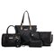 Women PU Leather Embossing  6PCS Handbag Shoulder Bag - Large rhombic black