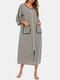 Plus Size Women Horizontal Stripes Zip Front 3/4 Sleeve Nightdress With Pockets - Grey