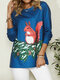 Cute Squirrel Print O-neck Long Sleeve Casual T-shirt for Women - Blue