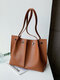 Women Business PU Leather Rivet Large Capacity Shoulder Bag Handbag Ruched Bag - Coffee