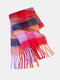 Unisex Dacron Colorful Lattice Pattern Jacquard Lengthened Thickened Fashion Warmth Scarves - Wine Red