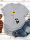 Cartoon Dog Flower Print Short Sleeve T-shirt For Women - Light Grey
