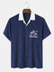 Mens Coconut Tree Embroidered Towelling Contrast Short Sleeve Shirts - Navy