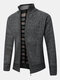 Mens Rib Knit Stand Collar Zip Up Casual Cardigans With Pocket - Dark Gray