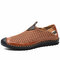 Large Size Men Hand Stitching Mesh Water Shoes Outdoor Slip Resistant Sneakers - Brown
