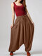 Solid Color Plain Drawstring Bell-bottom Loose Long Casual Pants for Women - Coffee