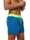 Mens Mesh Lining Swim Trunks Colorblock Running Workout Shorts Beachwear Swimsuits with Pocket - Blue
