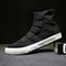 Men High Top Canvas Elastic Slip On Soft Casual Trainers - Black