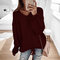 Women Loose Tie Rope Stitching Sweater - Wine Red