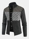 Mens Patchwork Stand Collar Knitted Thick Warm Casual Sweater Cardigan - Coffee