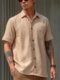 Mens Plain Texture Lapel Casual Short Sleeve Shirts - Khaki