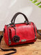 Vintage Flower Decor Genuine Leather Exquisite Hardware Multi-Pockets Multi-Carry Handbag - Red