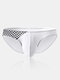 Men Mesh Patchwork Sexy Briefs Spandex Stretch Breathable Low Rise Solid Color Underwear With Pouch - White