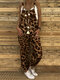 Leopard Print Adjustable Straps Plus Size Jumpsuit for Women - Coffee