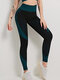 Women Seamless Hip Lifting Knitted Stretch Sports Yoga High Waist Pants - Green