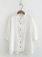 Embroidered Solid Color 3/4 Sleeve Shirt For Women - White