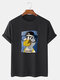 Camisetas de algodón de manga corta para hombre Cartoon Duck Graphic Crew Cuello - Negro