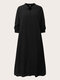 Plus Size Solid Half Open Collar Pocket Loose Casual Dress - Black