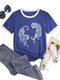Tiger Graphic Contrast Color Short Sleeve Crew Neck T-shirt - Blue