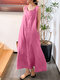 Solid Sleeveless Pocket Vintage Dress For Women - Pink