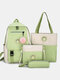 4 PCS Canvas Preppy Multifunction Combination Bag Tote Backpack Crossbody Clutch Wallet - Light Green